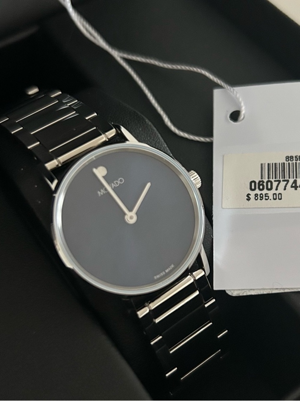Movado Stainless Steel Watch With Deep Blue Face